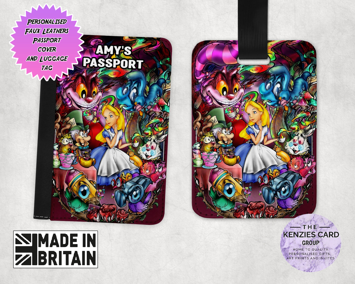 Personalised Disneys Alice In Wonderland Edition Passport and Luggage Tag Set