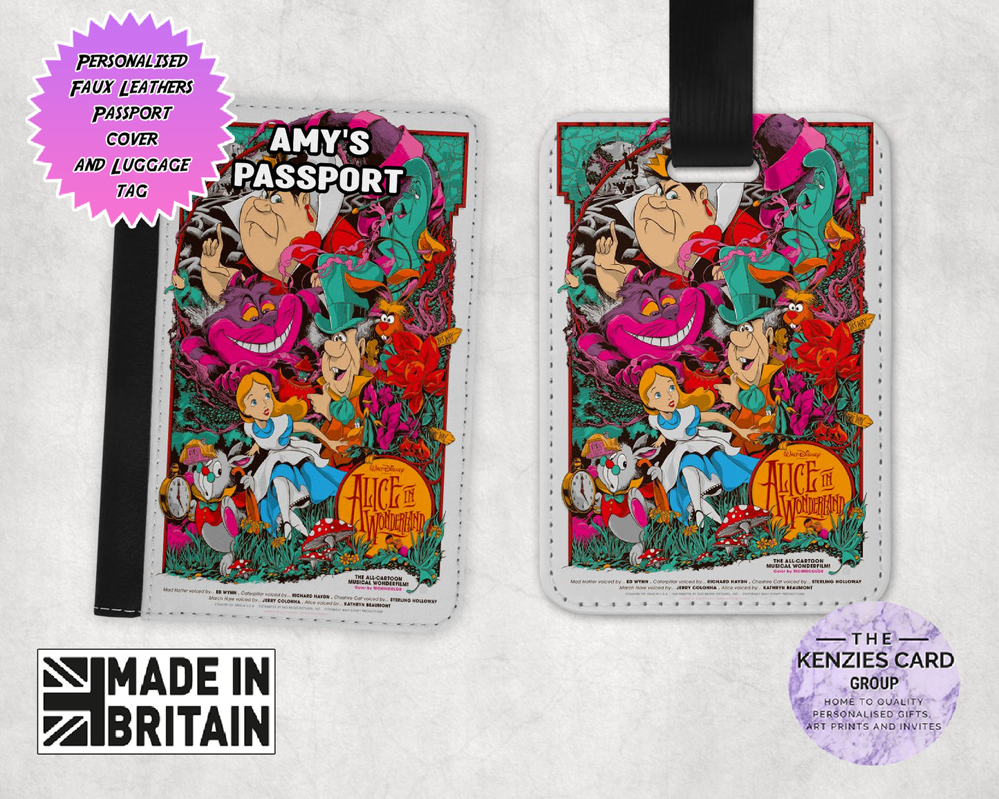 Personalised Disneys Alice In Wonderland Edition Passport and Luggage Tag Set