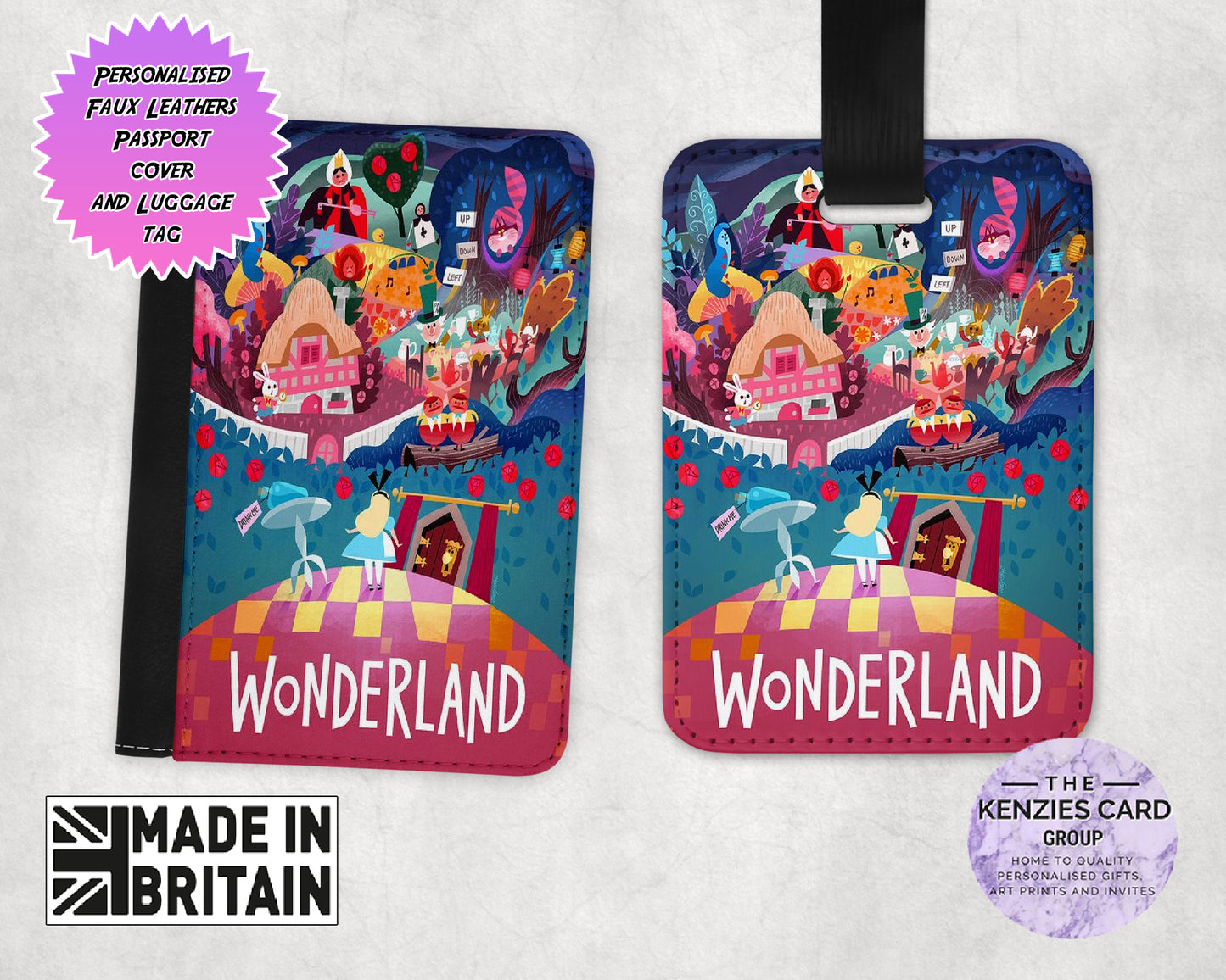 Personalised Disneys Alice In Wonderland Edition Passport and Luggage Tag Set