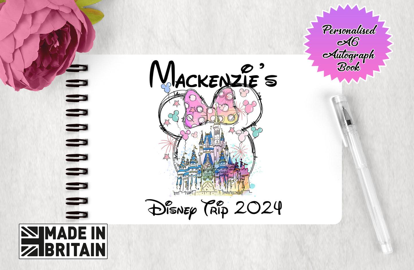 Personalised Disney Autograph Book -Disney Castle Bow 2024/2025 Edition