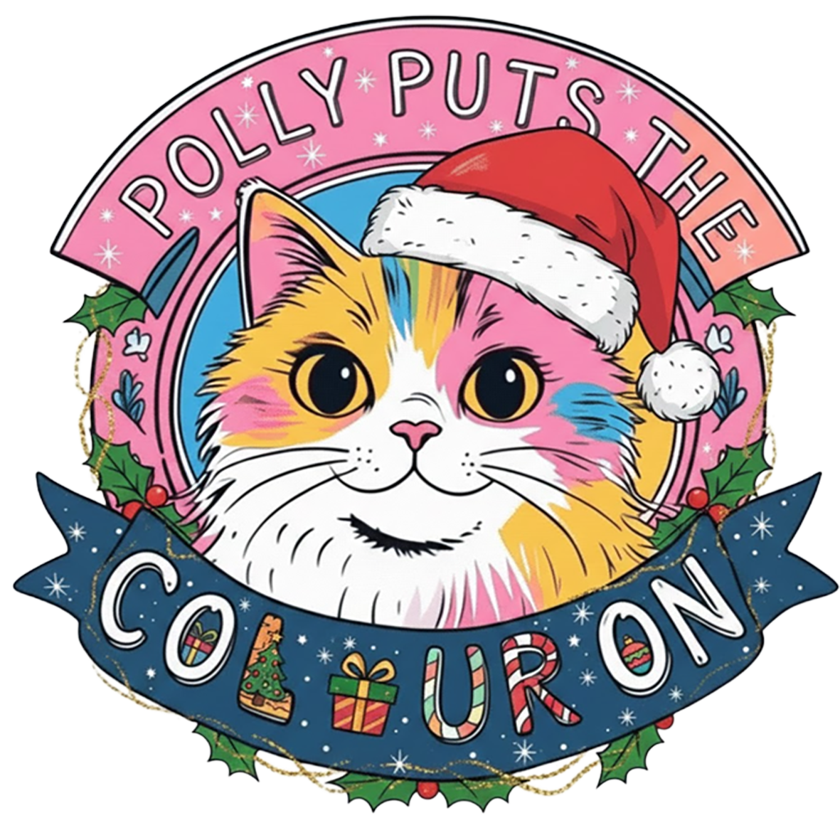 Polly Puts The Colour On UV DTF Decal - Christmas Logo Edition
