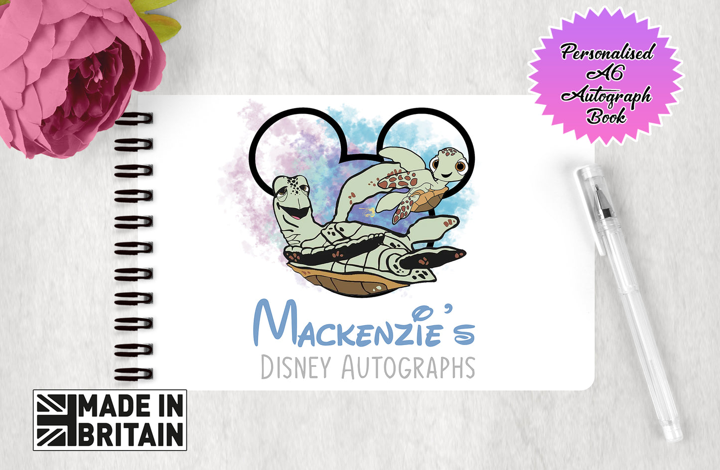 Personalised Disney Autograph Book - Finding Nemo - Cursh and Squirt Edition