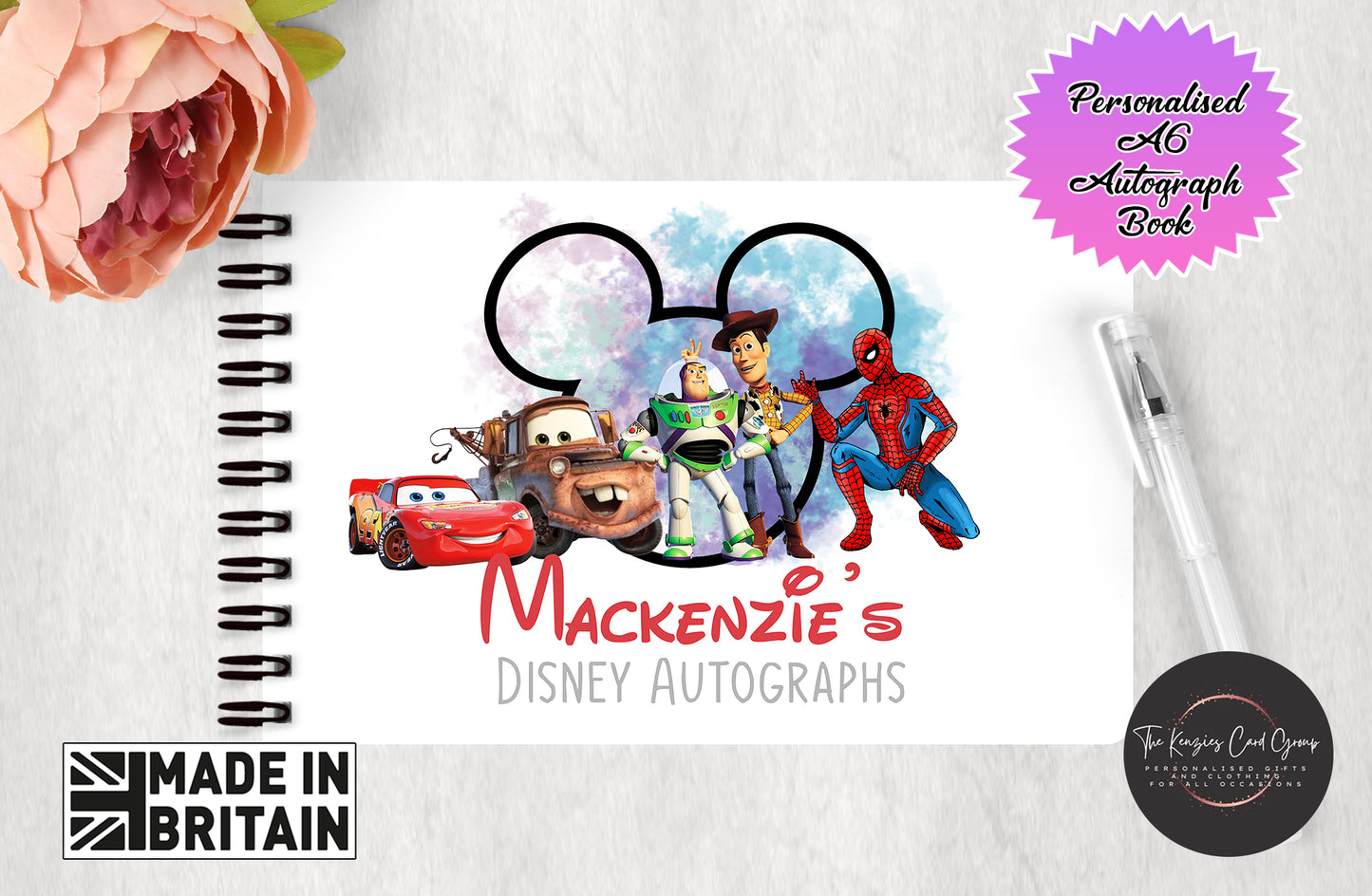 Personalised Disney Autograph Book - Cars, Spiderman and Toy Story Custom Edition