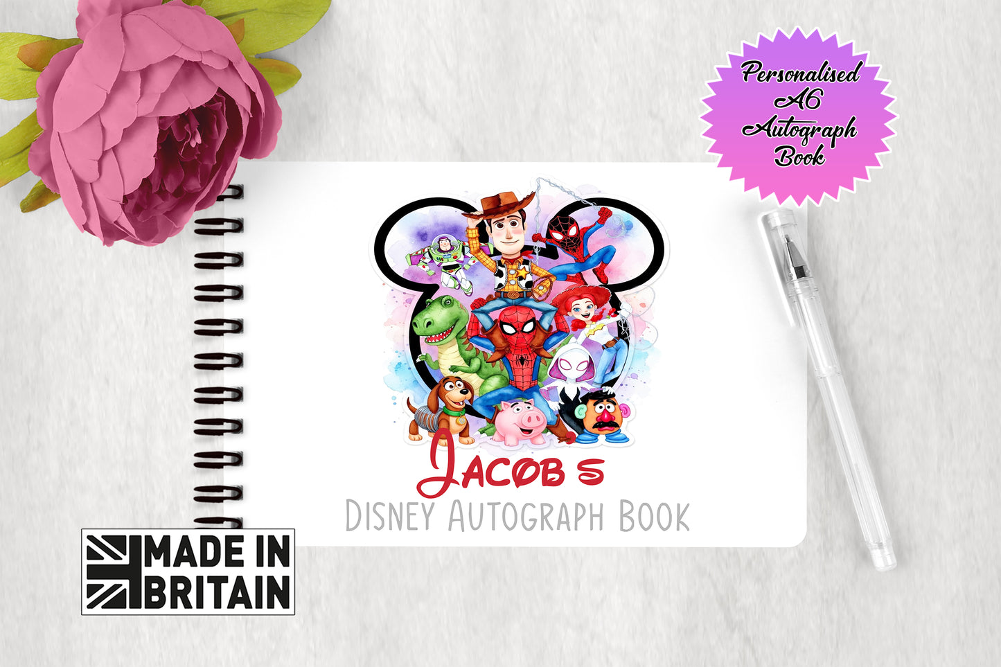 Personalised Disney Autograph Book - Toy Story and Amazing Spiderman and Friends Edition V3