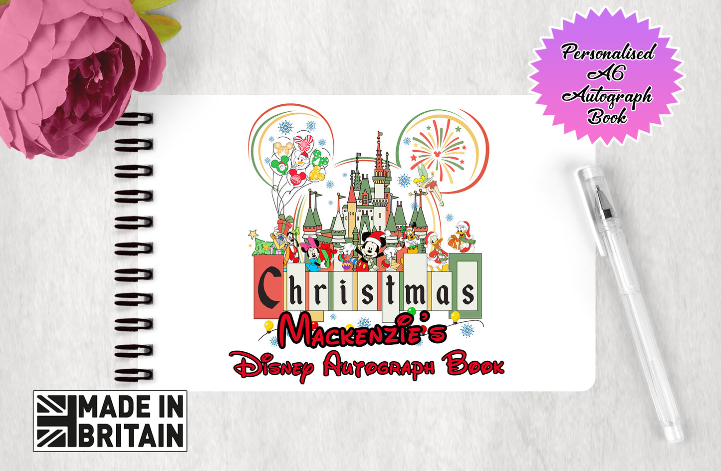 Personalised Disney Autograph Book - Christmas Disney Castle Edition