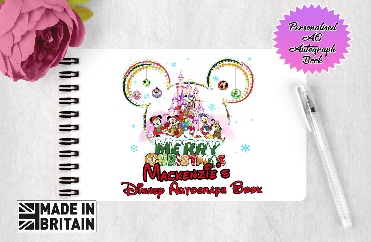 Personalised Disney Autograph Book - Christmas Disney Castle Edition