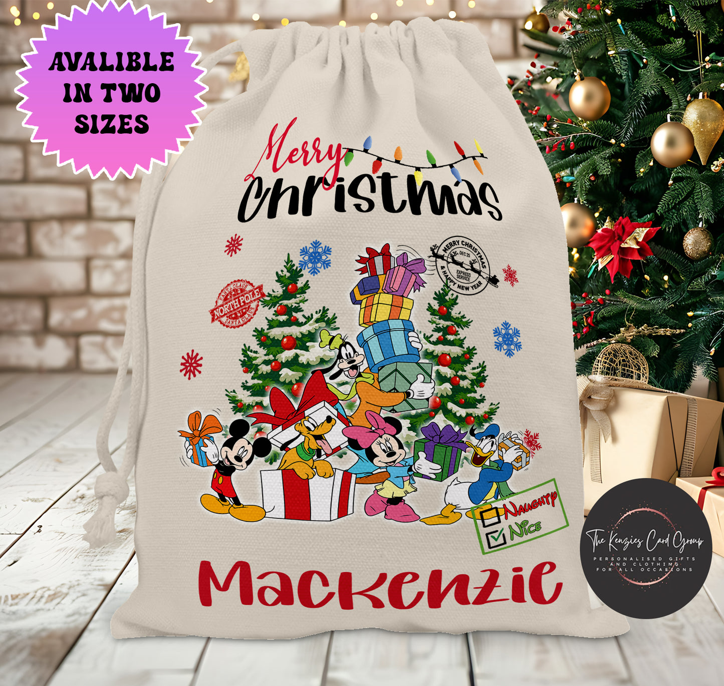 Personalised Disney Christmas Stock Gift Sack - Fab Five Mickey Mouse Christmas Editon