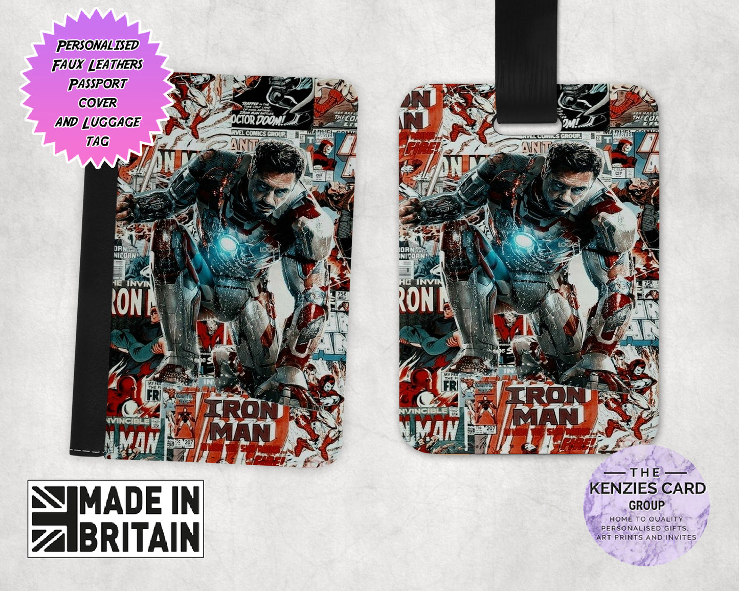 Personalised Dinsey Marvel Iron Man Passport Cover and Luggage Tag Sets