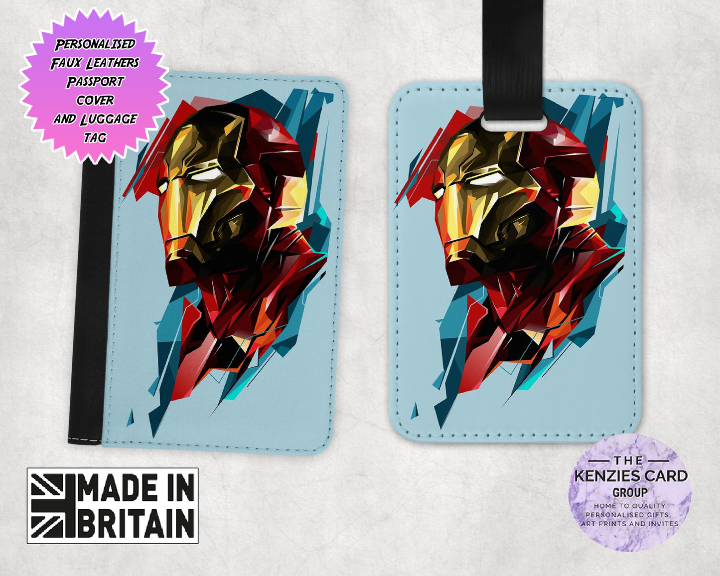 Personalised Dinsey Marvel Iron Man Passport Cover and Luggage Tag Sets