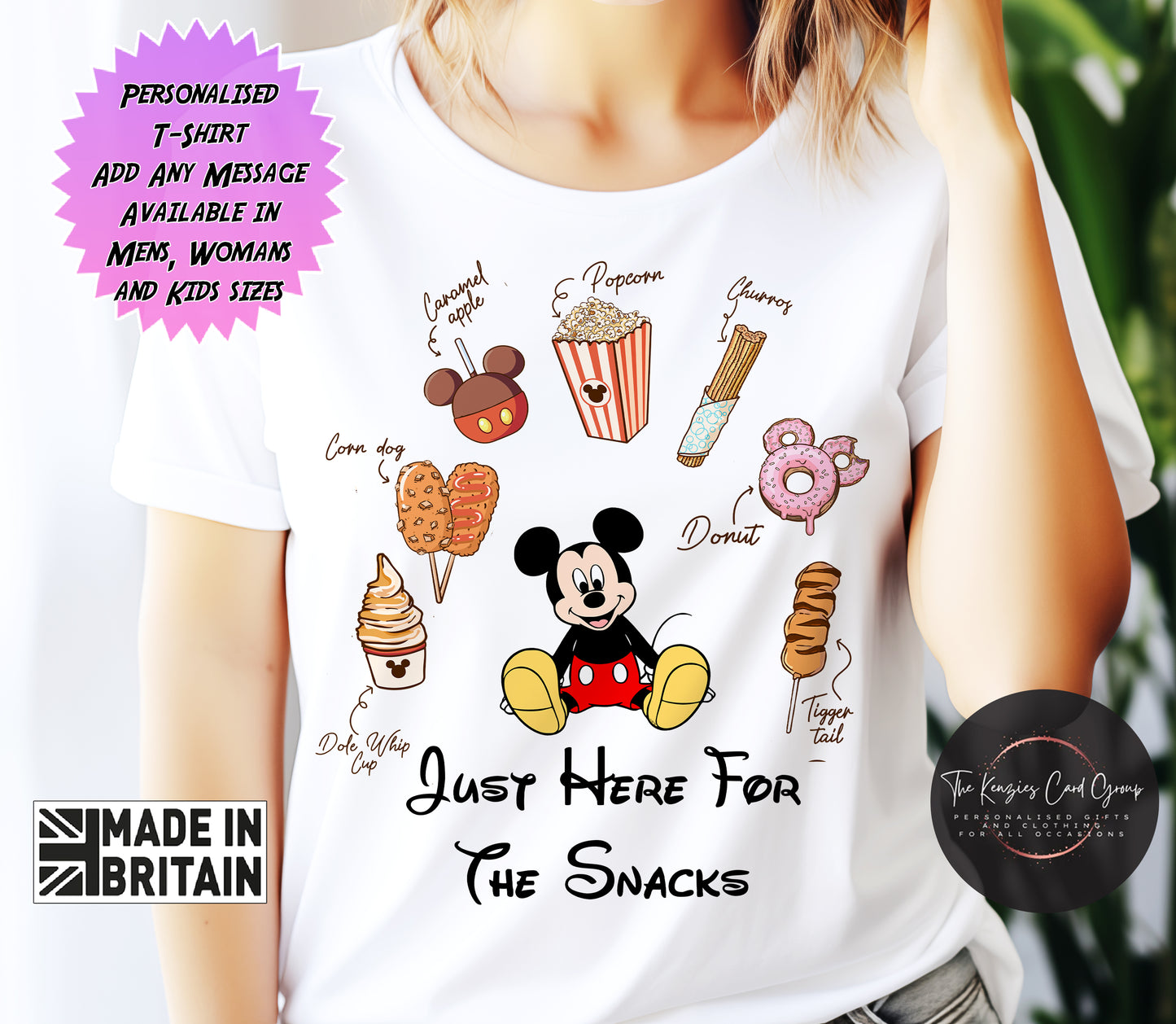 Personalised Disneyland Paris Disney World I'm Just Here for the Snacks Mickey Mouse Matching Family T Shirt