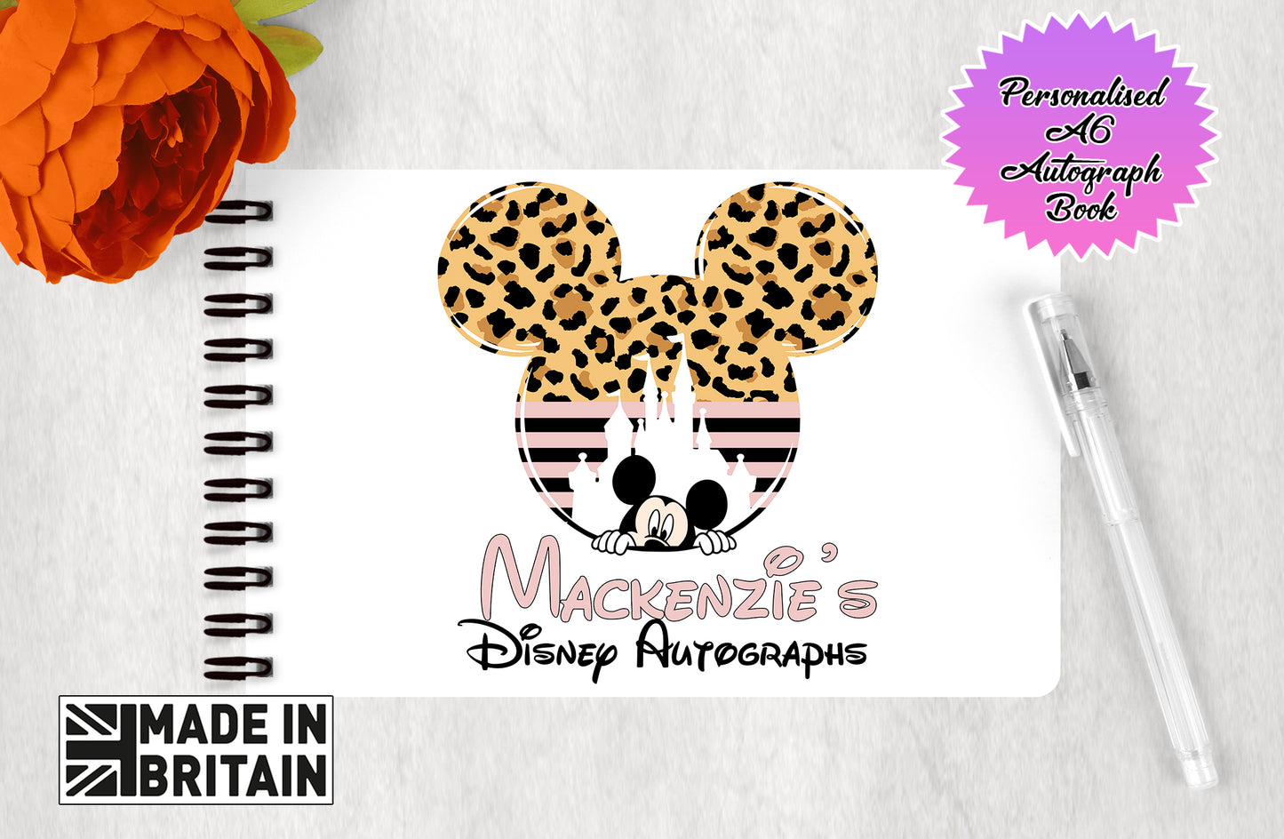 Personalised Disney Autograph Book - Mickey Mouse Lepard Print Edition