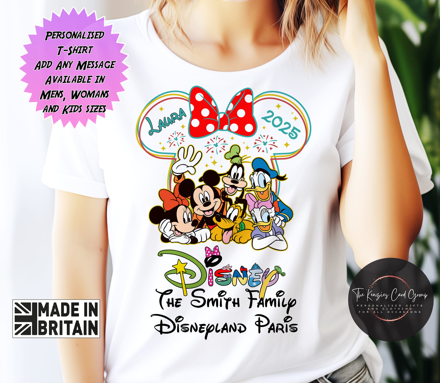 Personalised Disneyland Paris Minnie Mouse Bow Fab Five Matching Family T Shirt V1