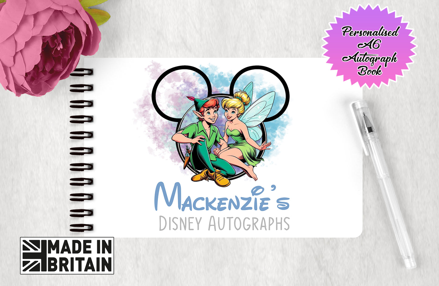 Personalised Disney Autograph Book - Peter Pan and Tinkerbell Edition V2