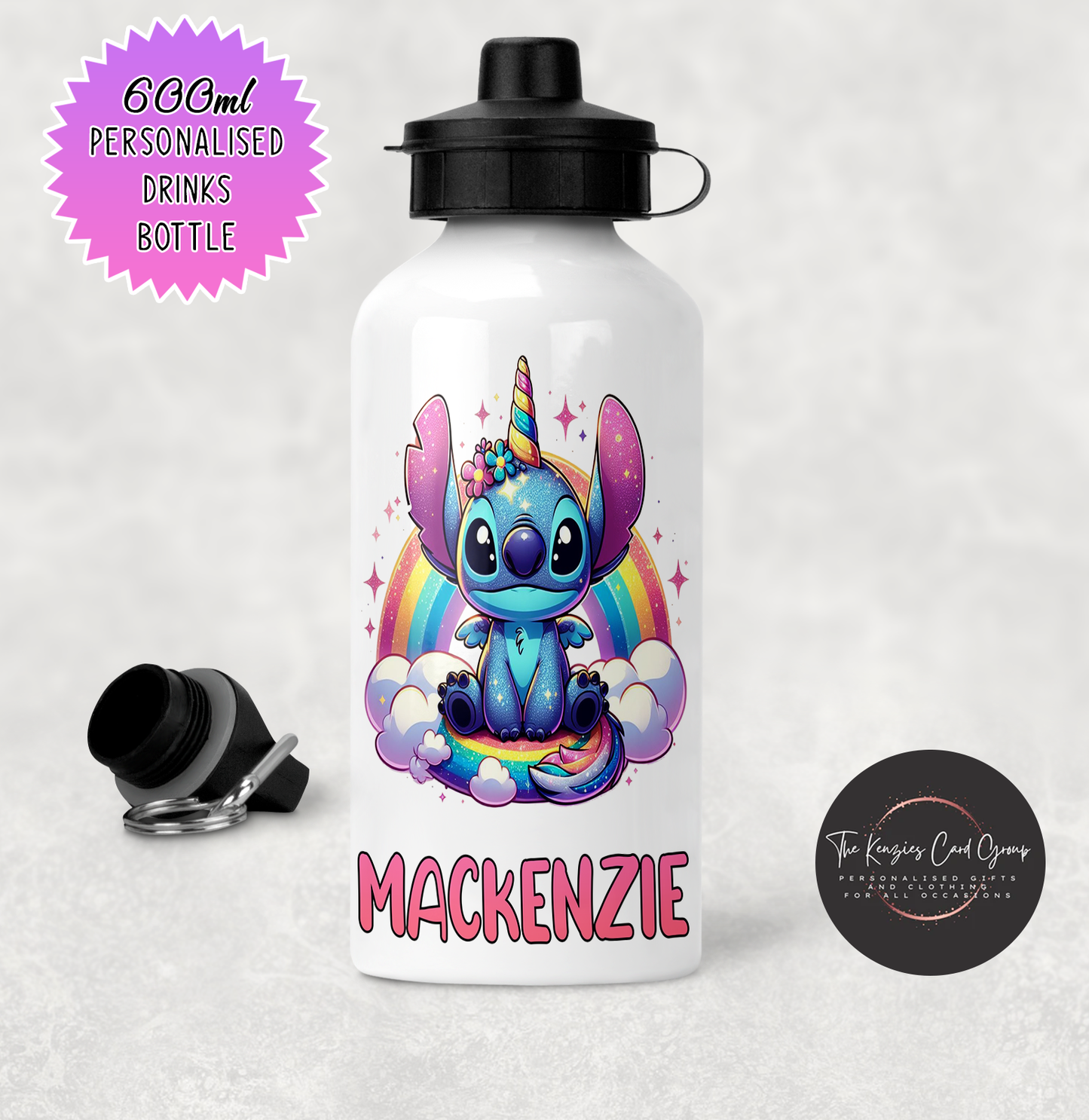 Personalised Disneys Lilo and Stitch 600ml Metal Water Bottle - Stitch Unicorn Edition