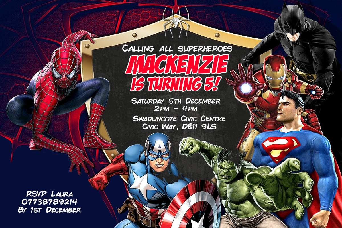 Personalised Superhero Birthday Party Invitations - Avengers Edition