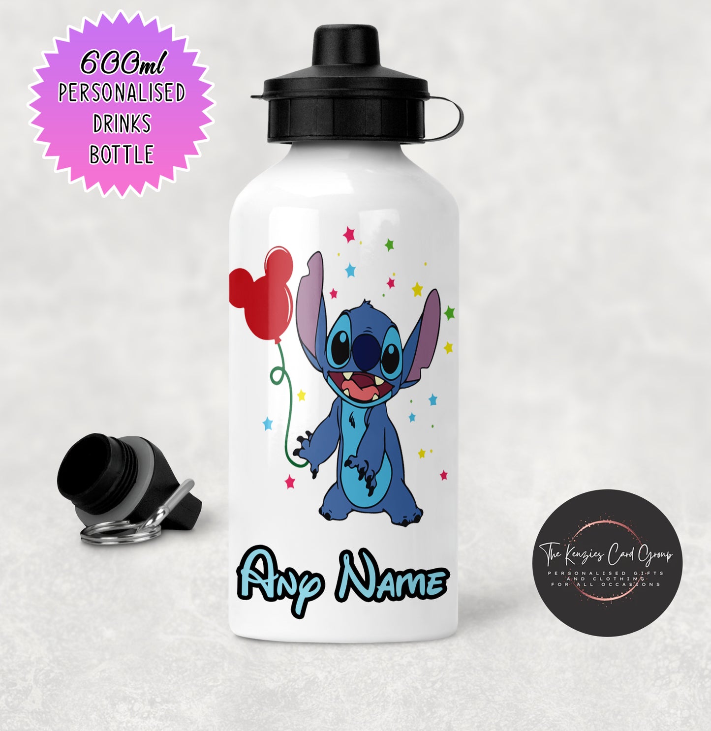 Personalised Disneys Lilo and Stitch 600ml Metal Water Bottle - Stitch Ballon Edition