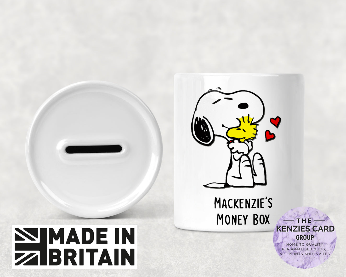 Personalised Snoopy and Woodstock - Peanuts - Ceramic Money Box - Piggy Bank