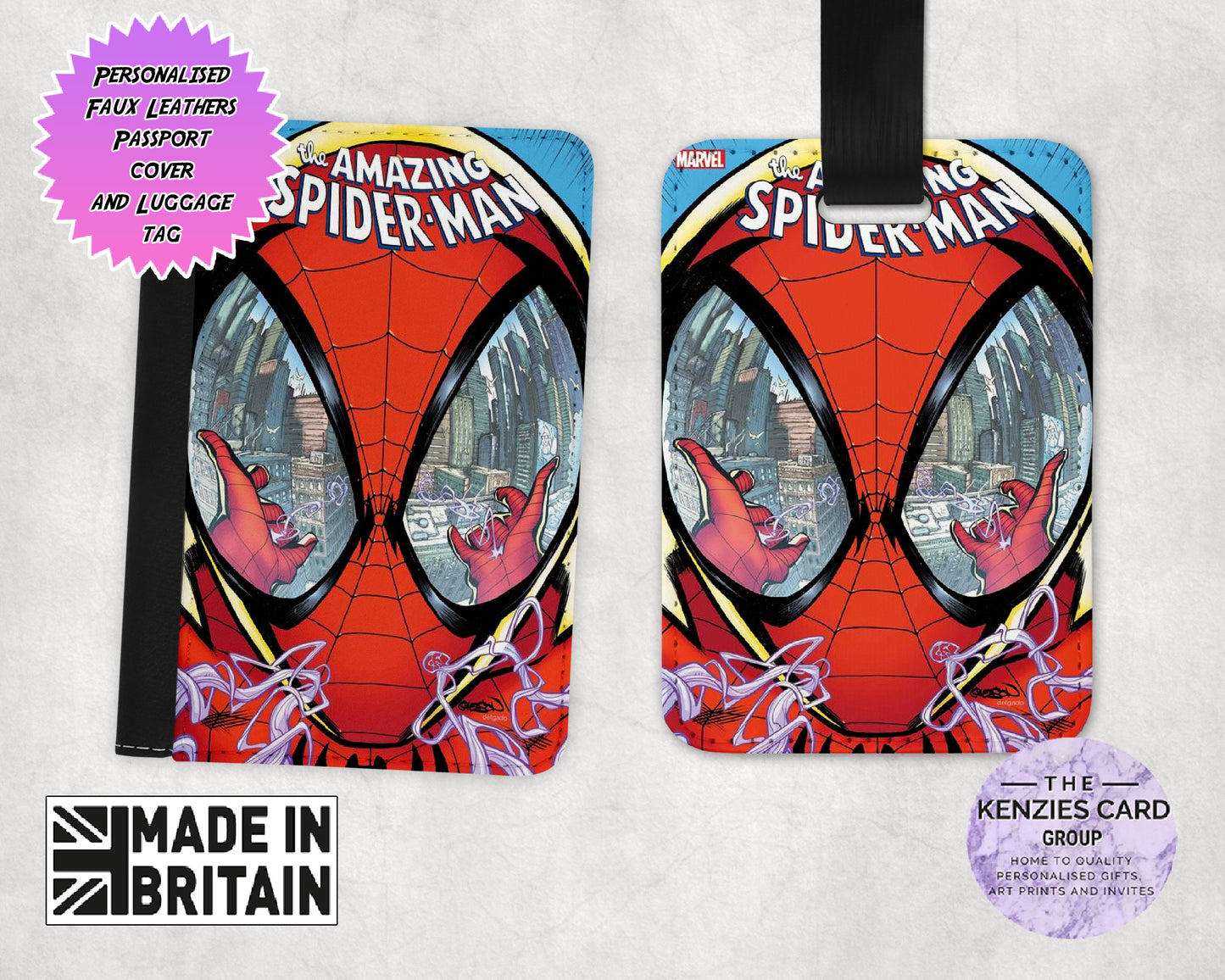Personalised Dinsey Marvel Amazing Spiderman Matching Passport and Luggage Tag Sets