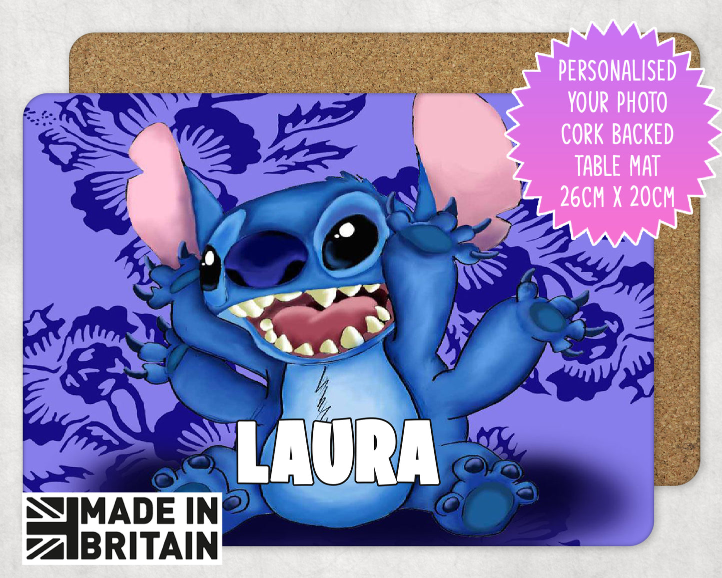 Personalised Glossy Woodern Disney Stitch Placemats and Coaster Set