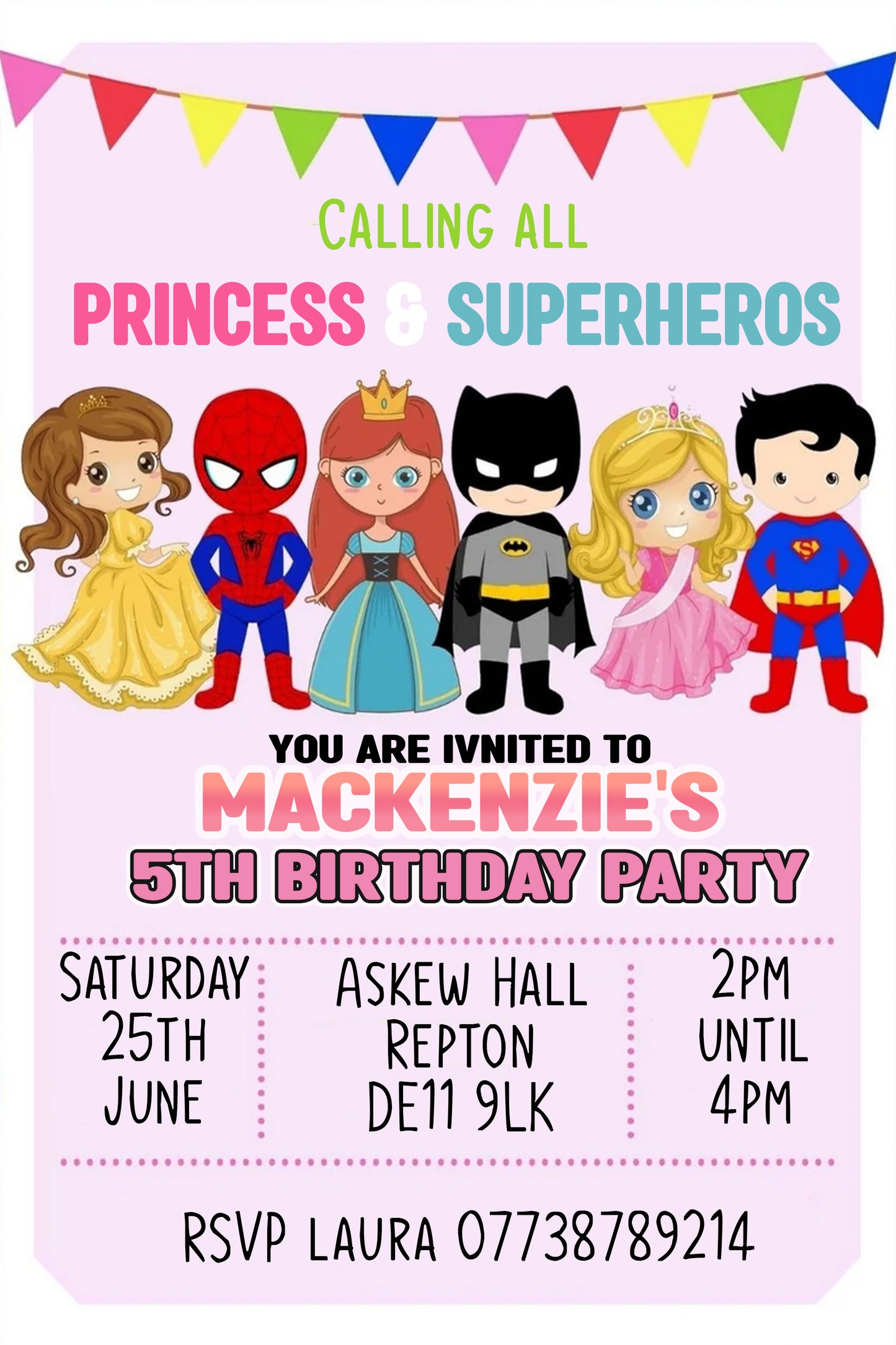 Personalised Superhero Birthday Party Invitations - Superhero And Princess Edition V2