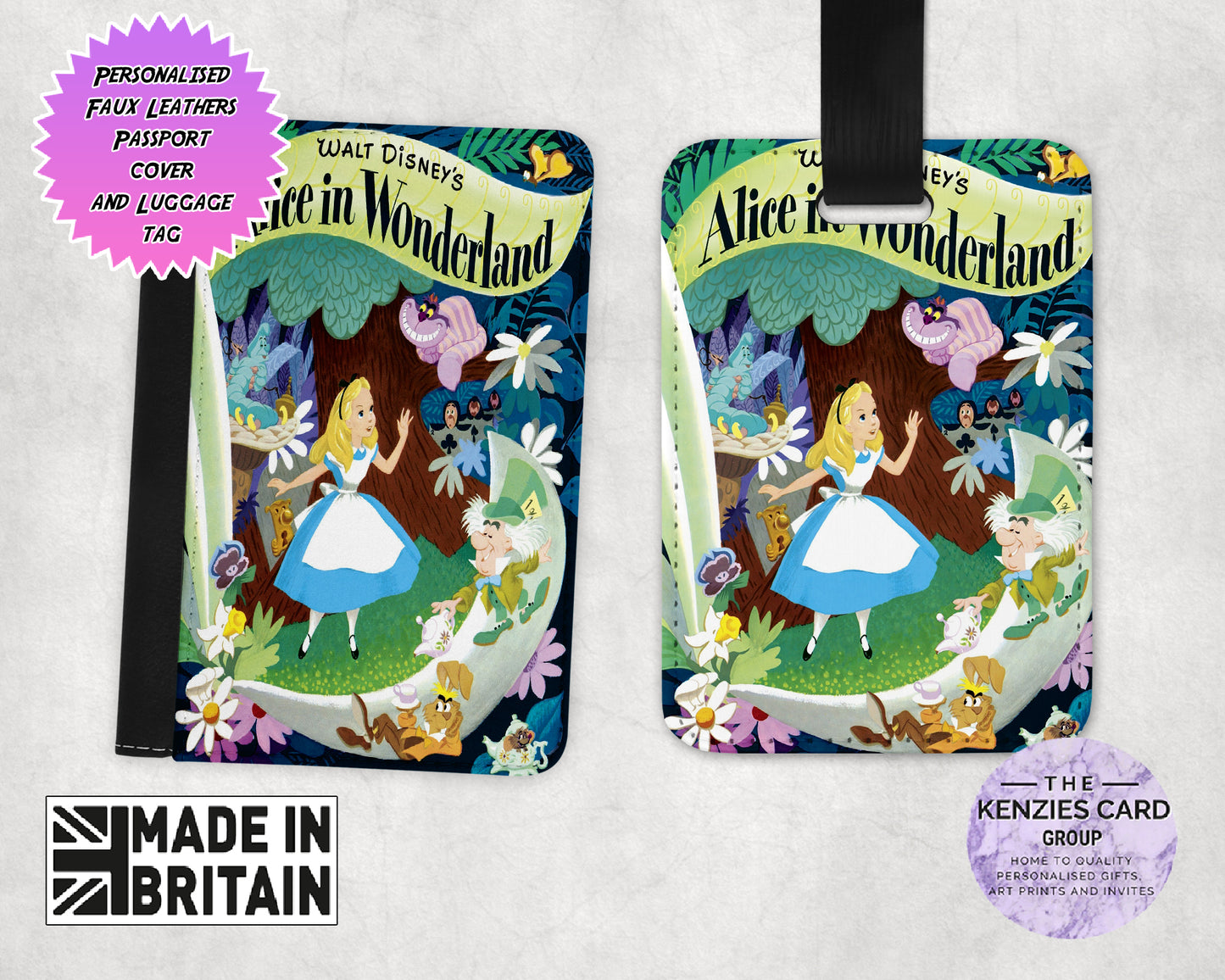 Personalised Disneys Alice In Wonderland Edition Passport and Luggage Tag Set