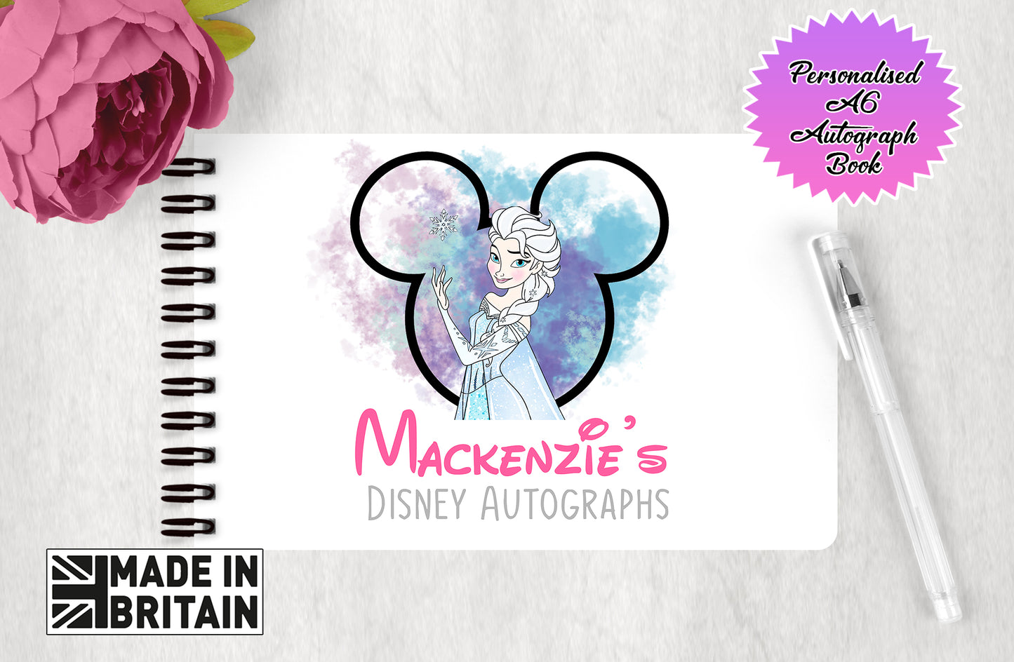 Personalised Disney Autograph Book - Disney Frozen Elsa Edition V2