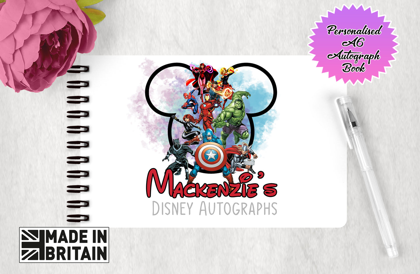 Personalised Disney Marvel Autograph Book - Marvel Avengers Edition V6