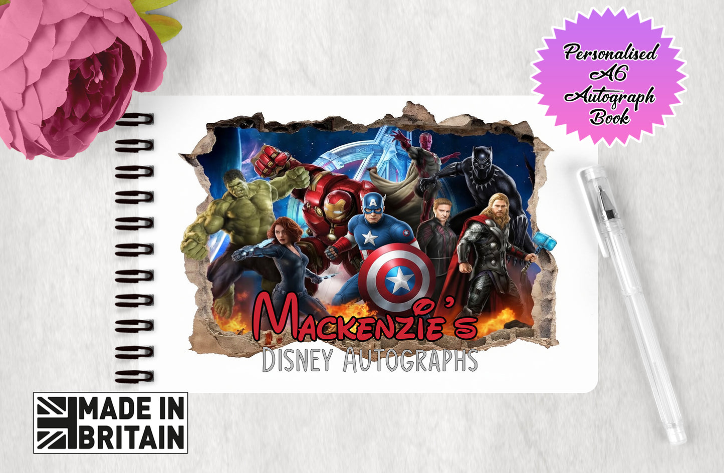 Personalised Disney Autograph Book - Marvel Superheros Wall Break Black Panther Edition