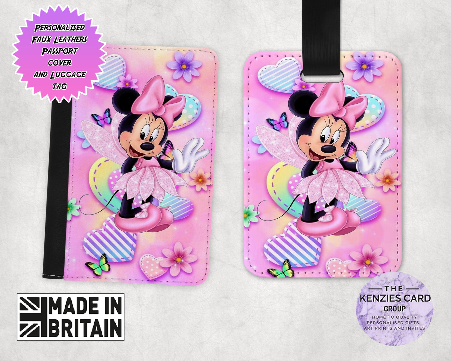 Personalised Dinsey Pink Minnie Mouse Passport and Luggage Tag