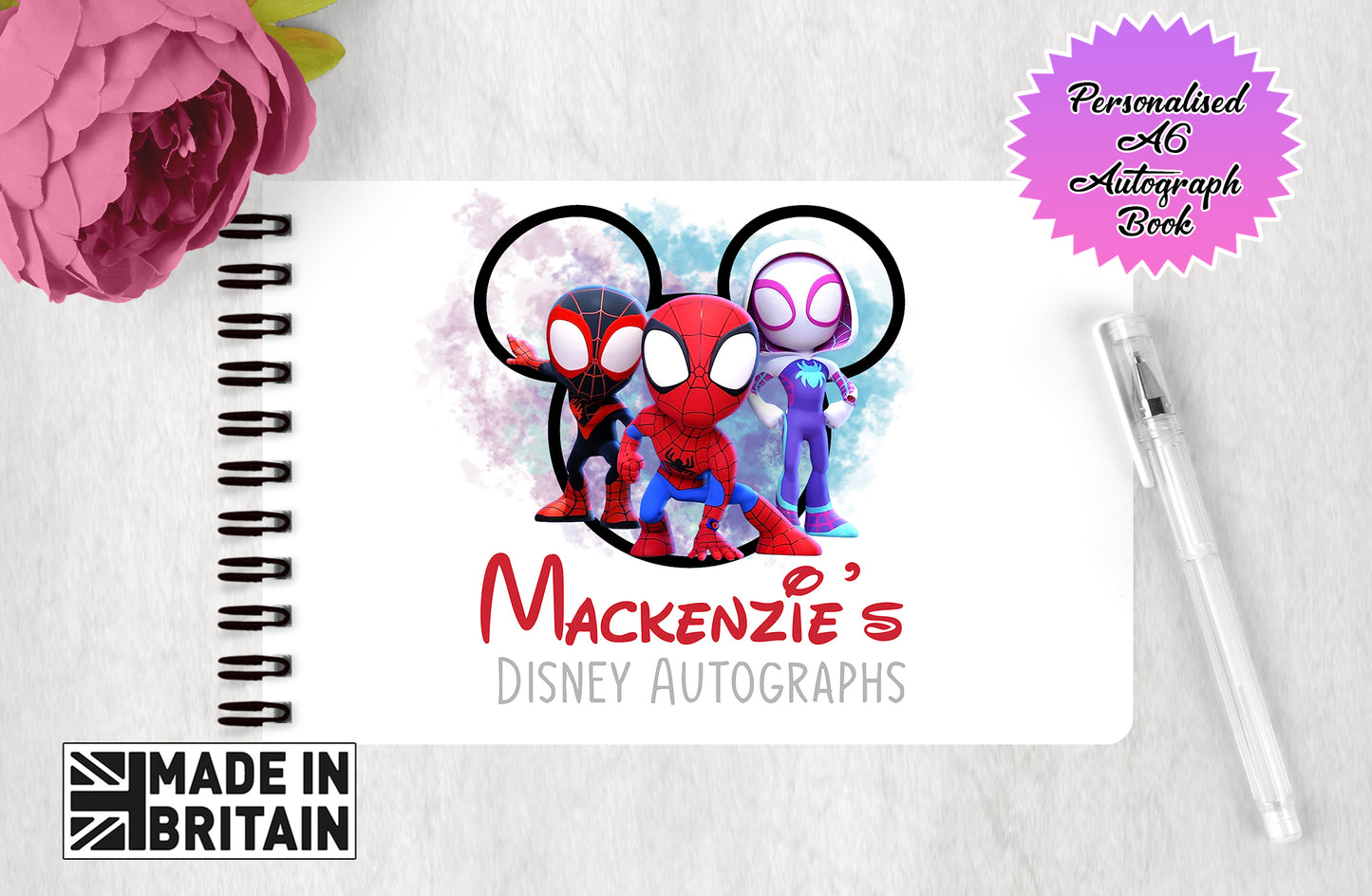 Personalised Disney Autograph Book -Spiderman and Friends Edition