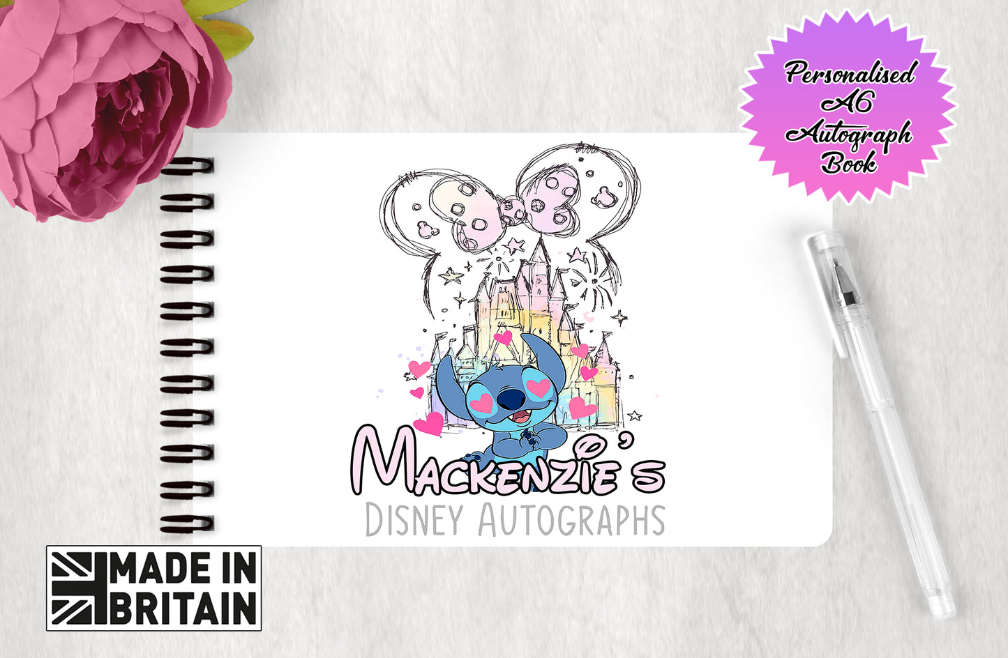 Personalised Disney Autograph Book - Stitch Disney Castle Edition V2
