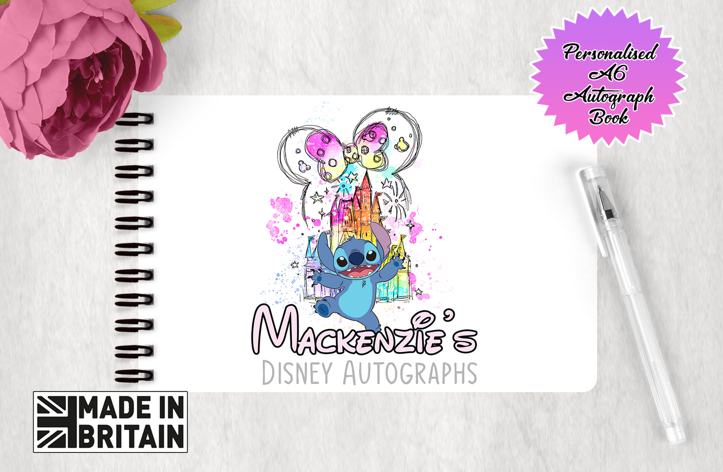 Personalised Disney Autograph Book - Stitch Disney Castle Edition V3