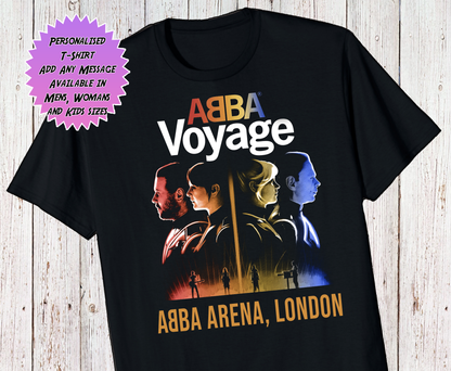 Personalised ABBA Voyage Concert T-Shirt, Unisex Retro Band Tee, Vintage Music Fan Gift, London Show Souvenir, 70s Pop Group Apparel