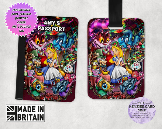 Personalised Disneys Alice In Wonderland Edition Passport and Luggage Tag Set