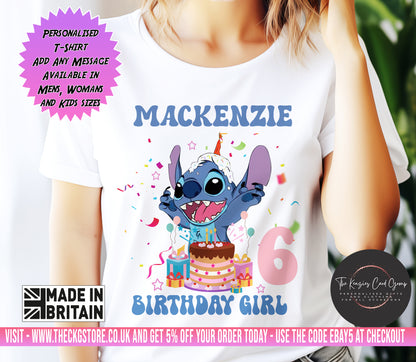 Personalised Disney Lilo and Stitch - Birthday T Shirt - Birthday Era Single Side T Shirt