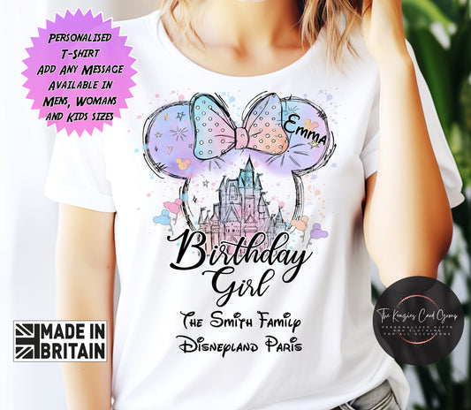 Personalised Disneyland Paris Disney World  Birthday Girl Celebration T Shirt - Castle Edition