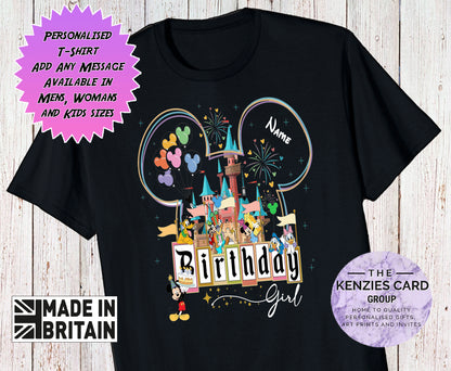 Personalised Disneyland Paris Disney World  Birthday Girl Celebration T Shirt