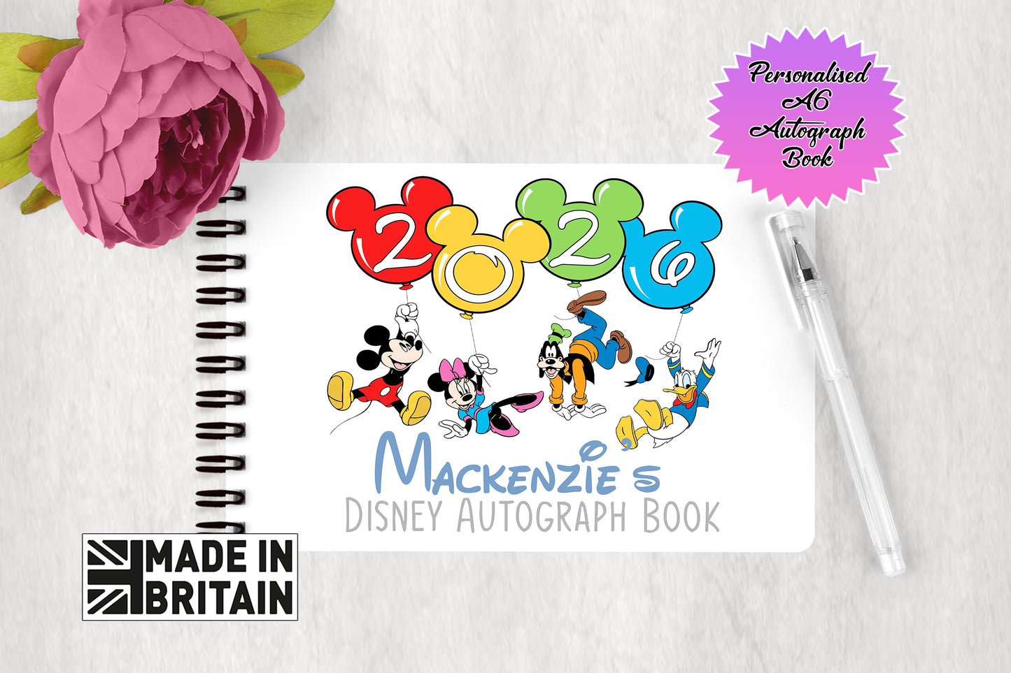 Personalised Disney Autograph Book - Fab Five 2026 Balloon Edition