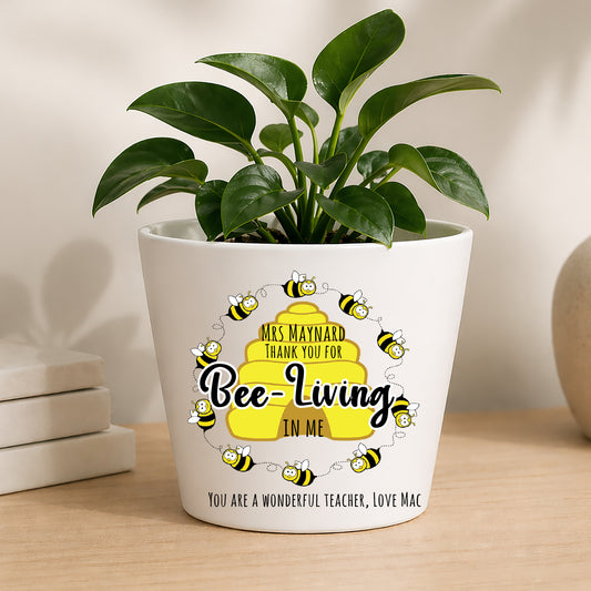 Personalised Teacher Plant Pot | Custom Teacher Appreciation Gift, Thank You Present -Bee Edition