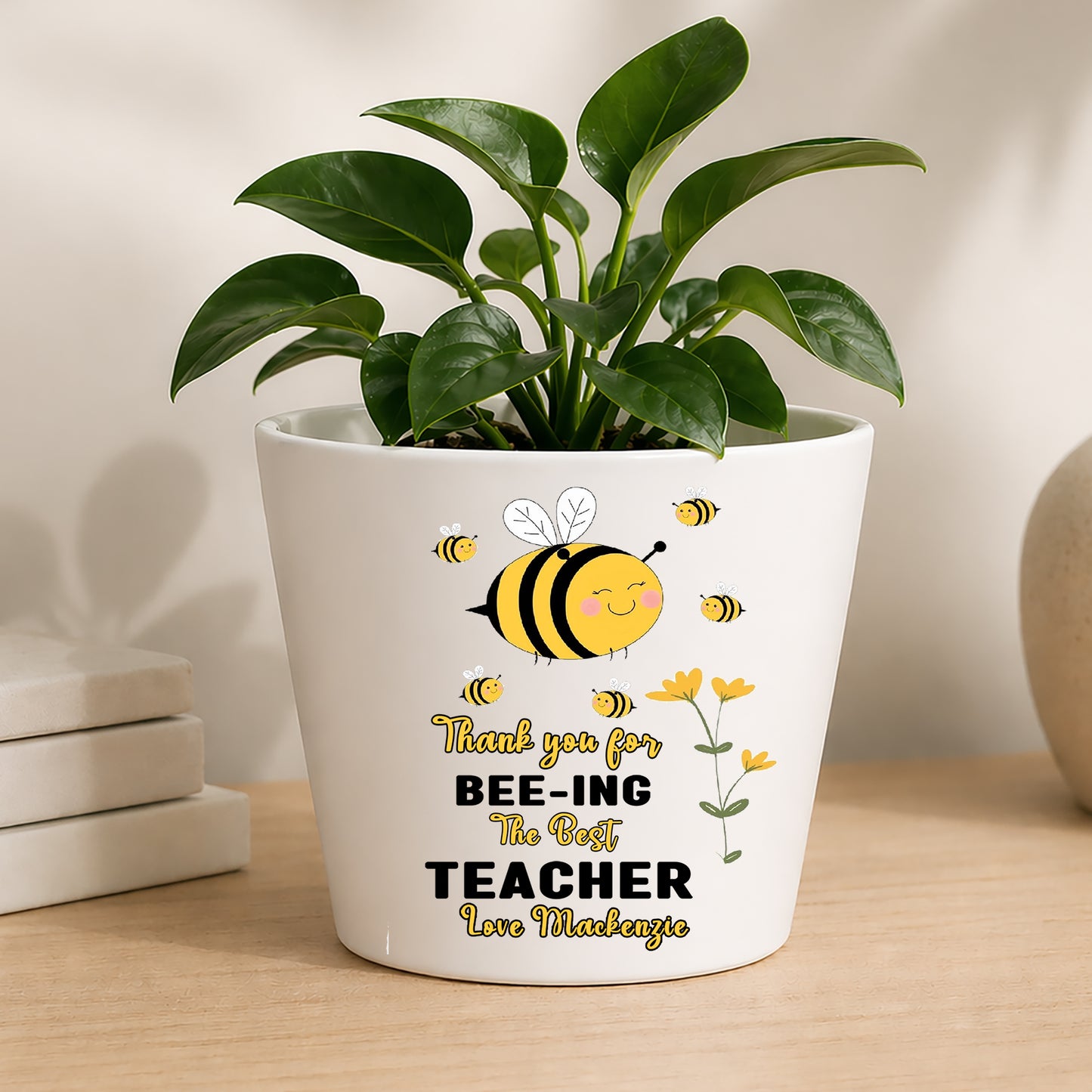 Personalised Teacher Plant Pot | Custom Teacher Appreciaion Gift, Thank You Present -Bee Edition