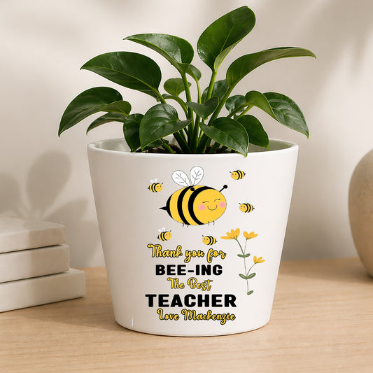 Personalised Teacher Plant Pot | Custom Teacher Appreciaion Gift, Thank You Present -Bee Edition