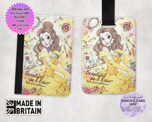 Personalised Dinsey Belle Beauty and The Beast Passport Cover and Luggage Tag Sets
