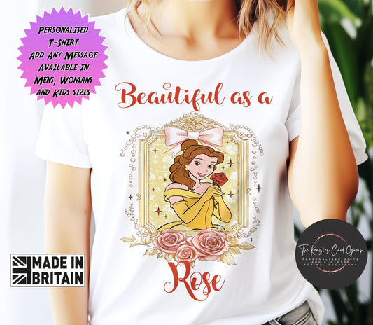 Personalised Disney Beauty and the Beast Belle - Beautiful As A Rose T Shirt