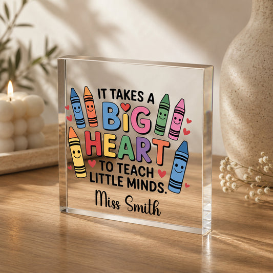 Personalised Acrylic Block Plaque Thank You Teacher Gift for TA Nursery Gift - Big Heart Edition V2