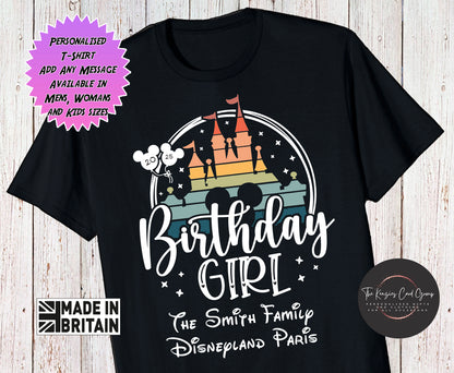 Personalised Disney Trip Matching Family Trip T Shirts - Birthday Girl Edition