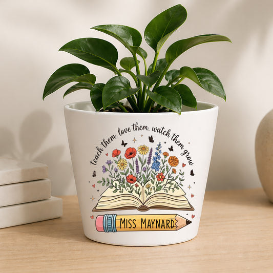 Personalised Teacher Plant Pot | Custom Teacher Appreciaion Gift, Thank You Present - Book Edition