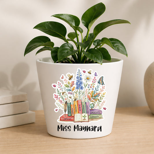 Personalised Teacher Plant Pot | Custom Teacher Appreciaion Gift, Thank You Present - Book Edition