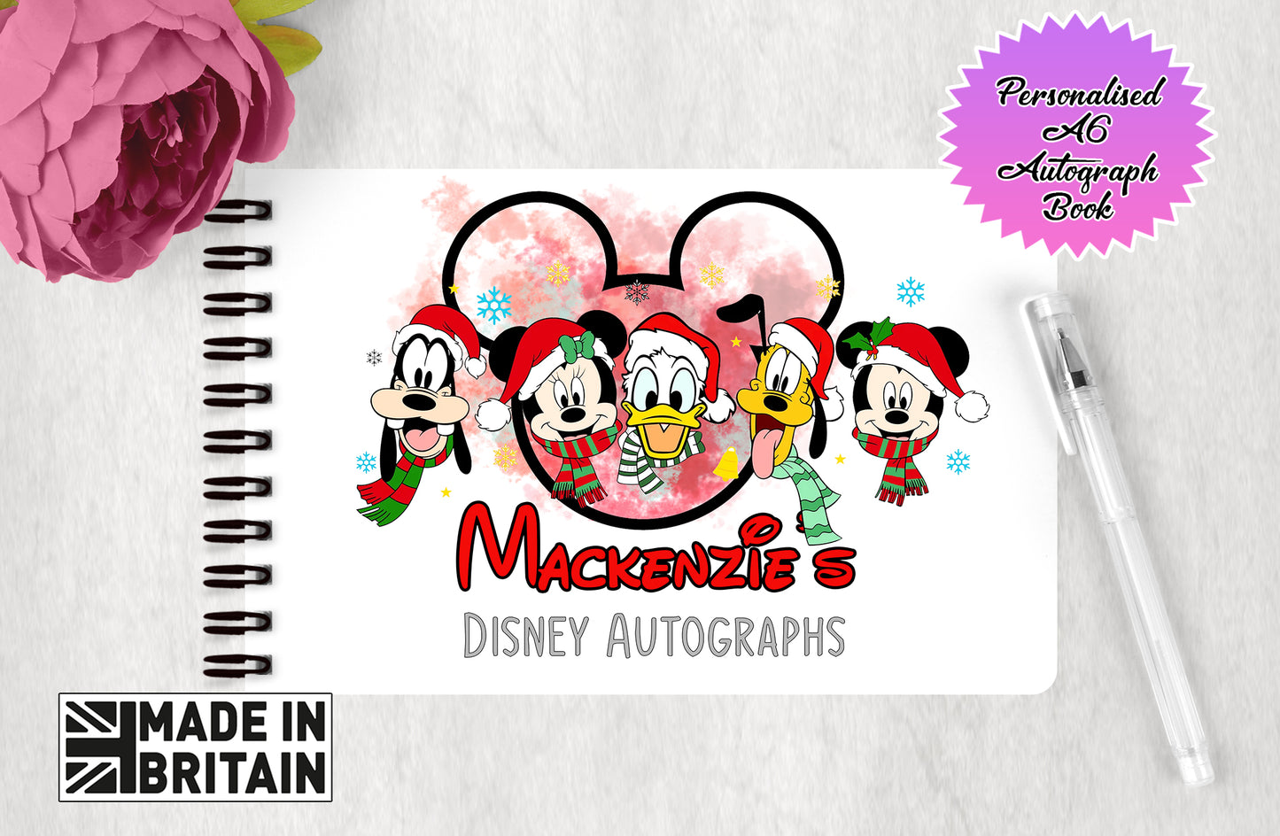 Personalised Disney Autograph Book - Christmas Disney Character Edition