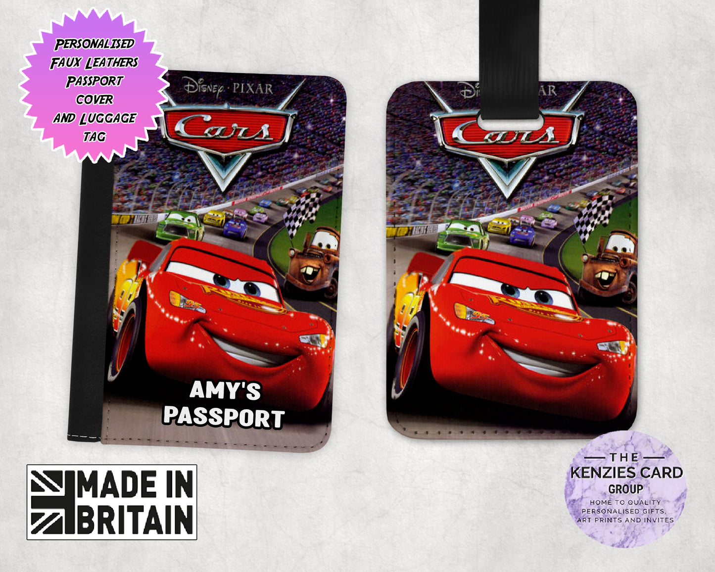 Personalised Dinsey Pixar Cars Lightning Mcqueen Matching Passport and Luggage Tag Sets