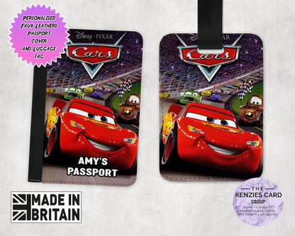 Personalised Dinsey Pixar Cars Lightning Mcqueen Matching Passport and Luggage Tag Sets